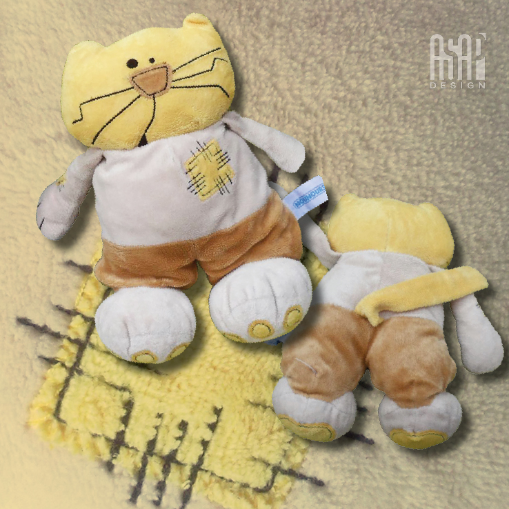 Design produit d'une gamme de peluches chat en velours